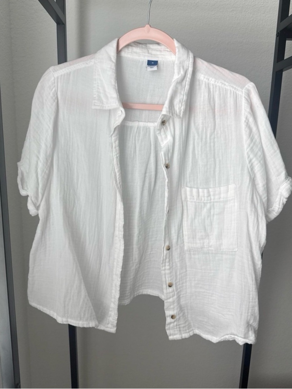Old Navy White Cotton Gauze Crop Button-Up Top